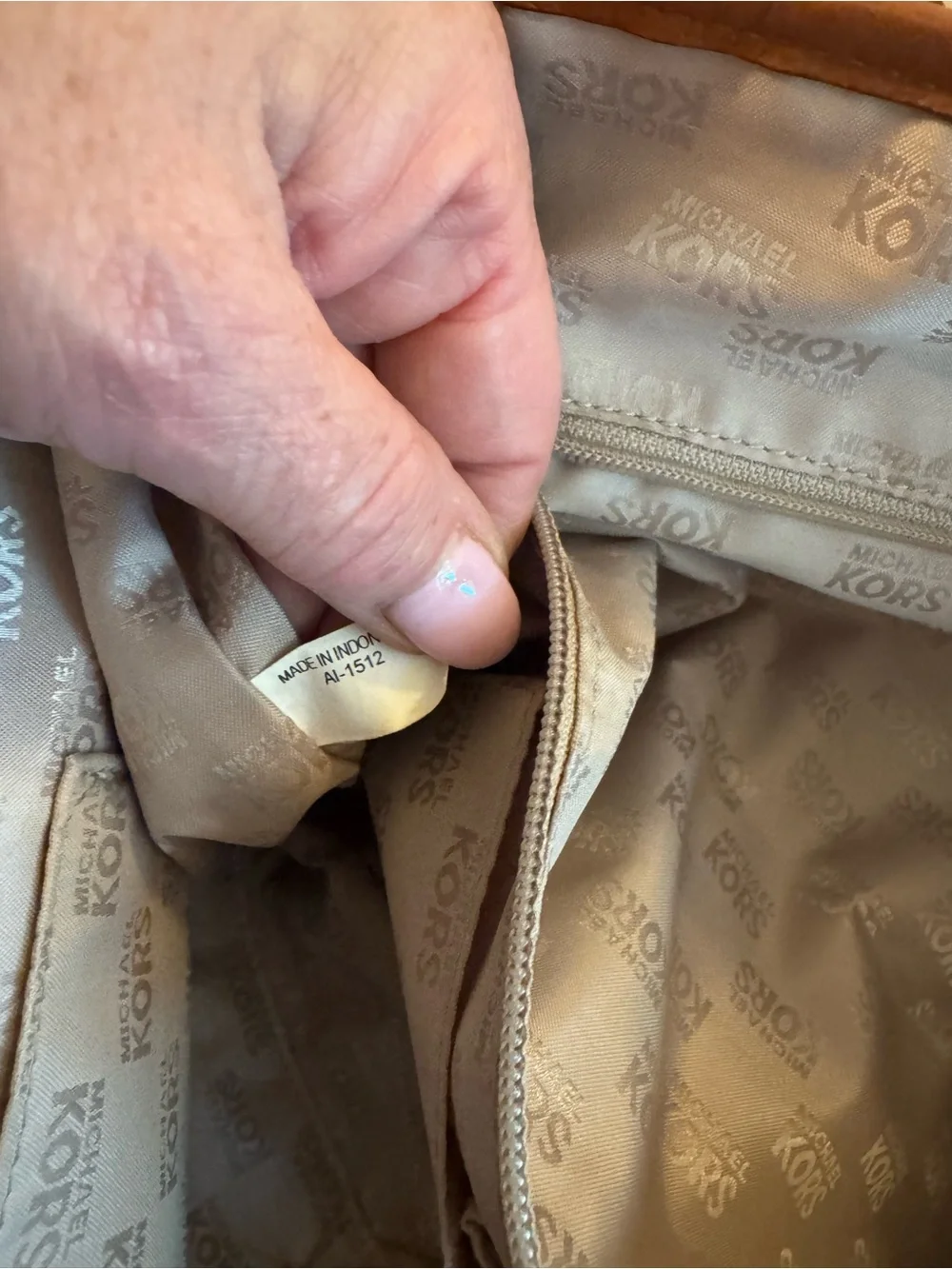 Michael Kors Dark Denim Tote with Brown Leather Trim and MK Charm